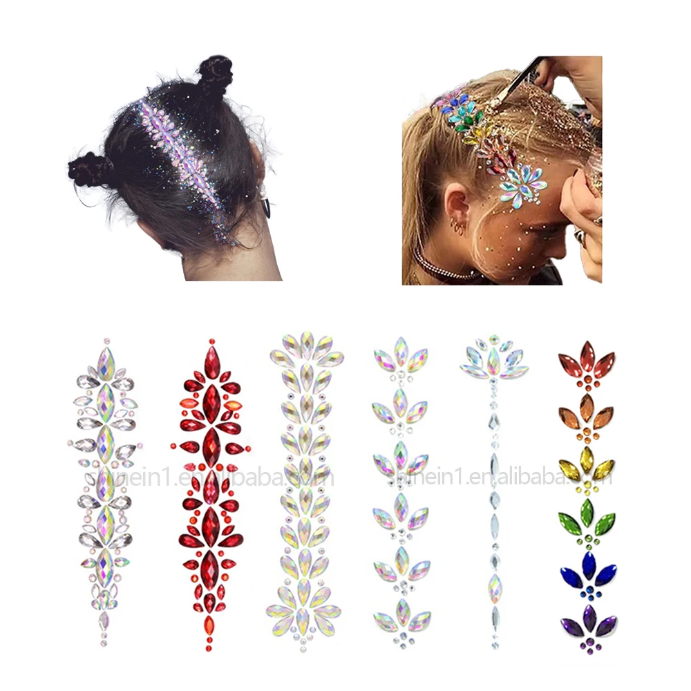 Tattoo Hair Gem Stickers Rhinestone Hair Jewels Stickers Wholesale Self Adhesive Face Eye Crystal for Party Makeup Acrylic