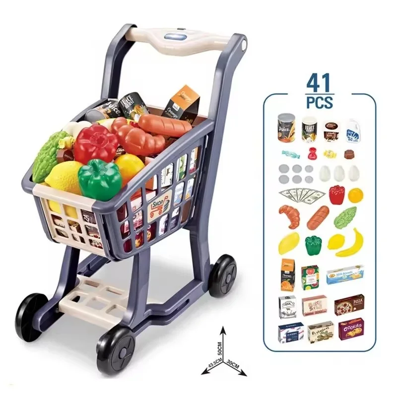 KSF New Style Kids Plastic Supermarket Trolley Shopping Trolleys Cart Pretend Toy Mini Shopping Cart For Children Toys