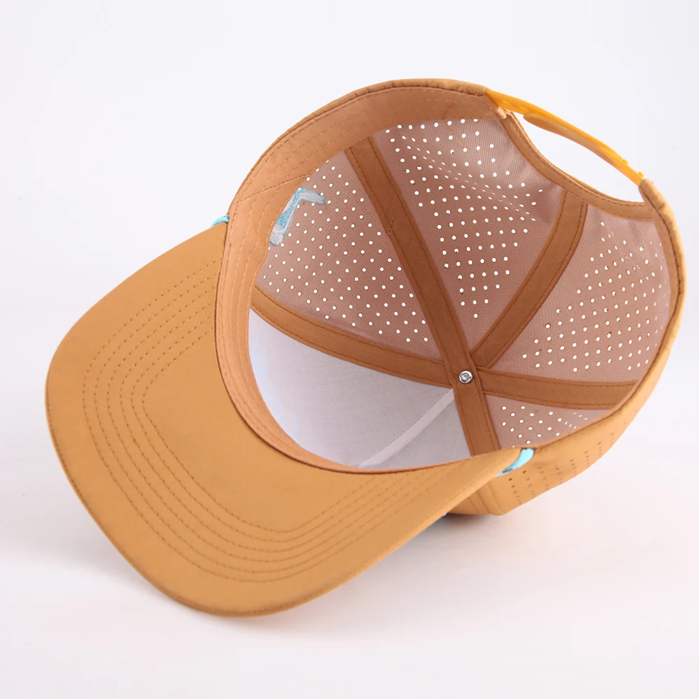 Fashion Custom 3D embroidery logo 5 Panel Waterproof Polyester Sport Golf Hat,Laser Cut Perforated Dad Gorras,Rope Baseball Cap
