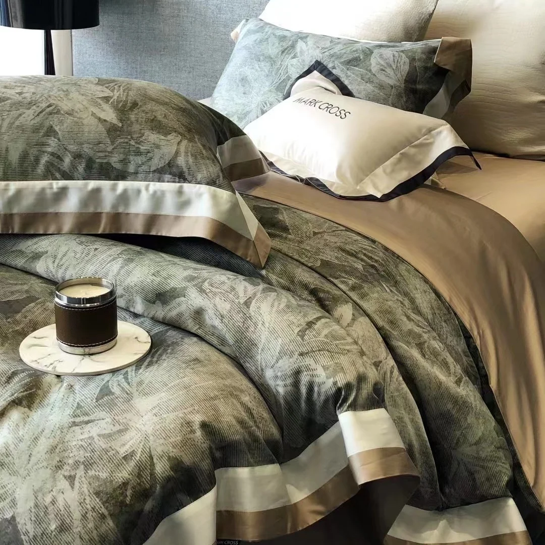 Home Textile Natural Tencel Printed Bedding Set High Quality Elegant Duvet Cover Set 4pcs Lyocell Fiber Wedding Flower Bed Linen