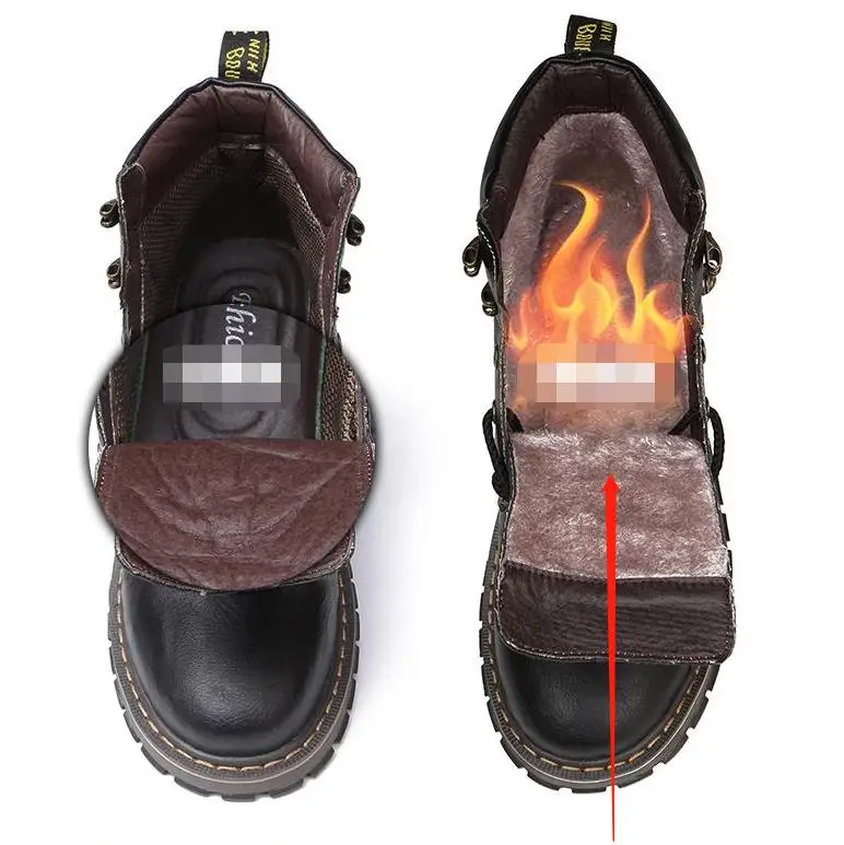 Large Size 46 Black Genuine Leather Warm Plush Winter Martin Boots For Men