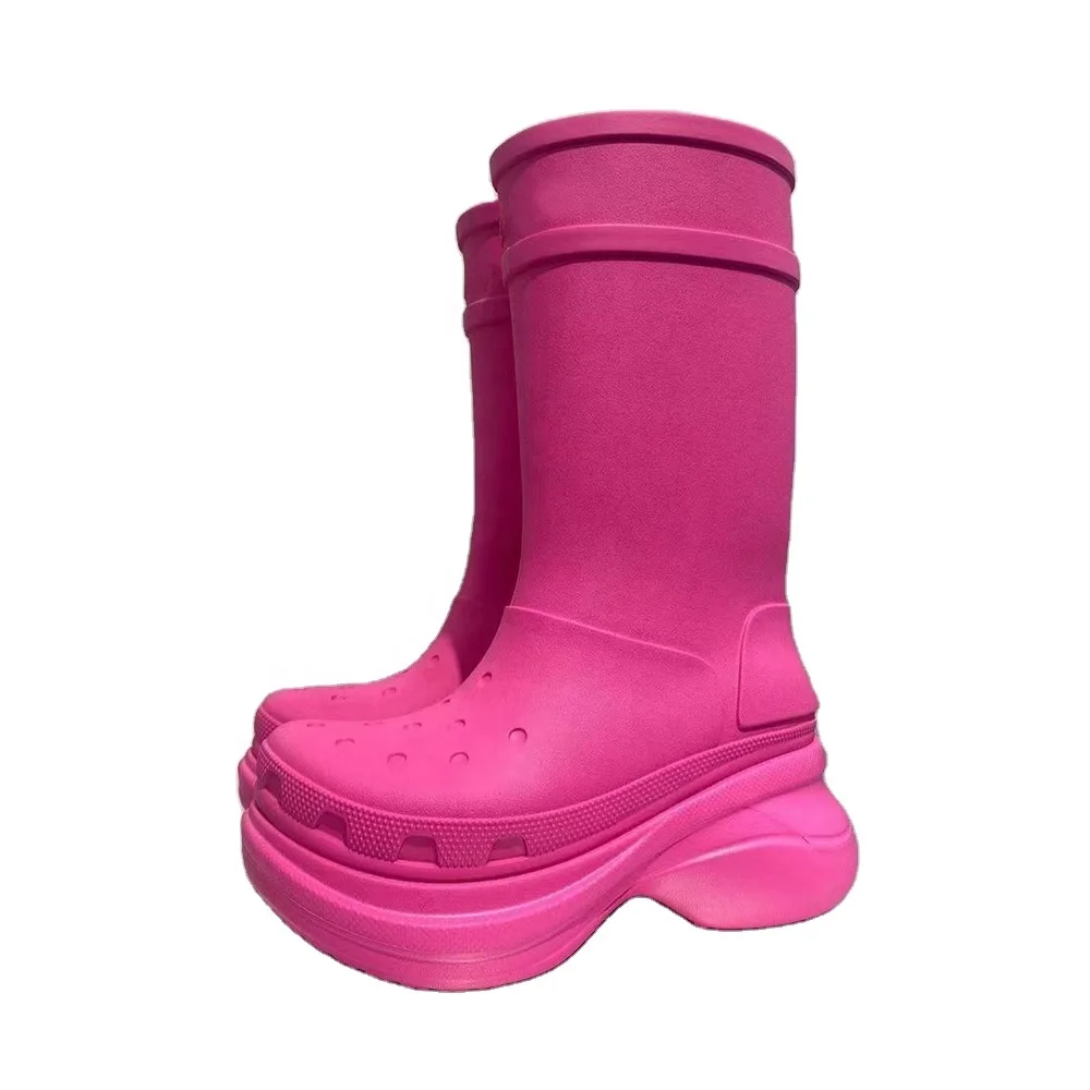 Size35-45 Fashion Flat Fashion Platform Knee High Boots For Women Designer Heel Increasing Jelly Color Rain Croc Boots For Women