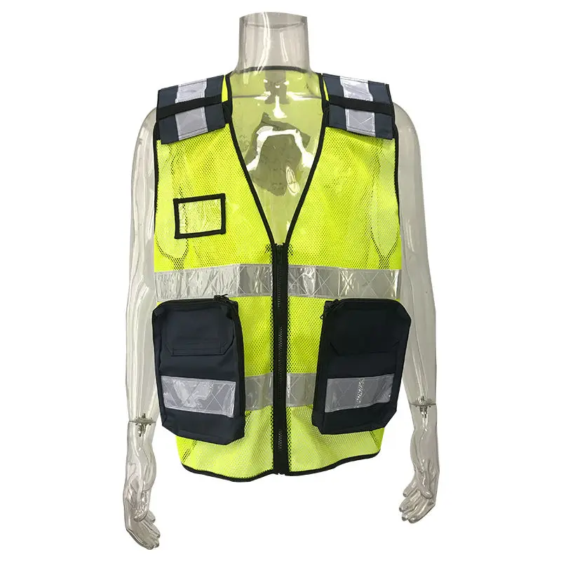High Visibility Safety Straps Outdoor Cycling Zip Security Reflective Work Vest Pockets Design Reflective Vest