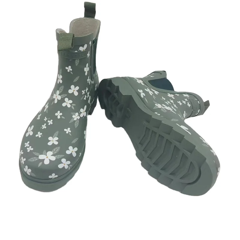 Wholesale Custom Logo Print Low Cut Short Rubber Rain Boots Shoes Rubber Wellies For Women