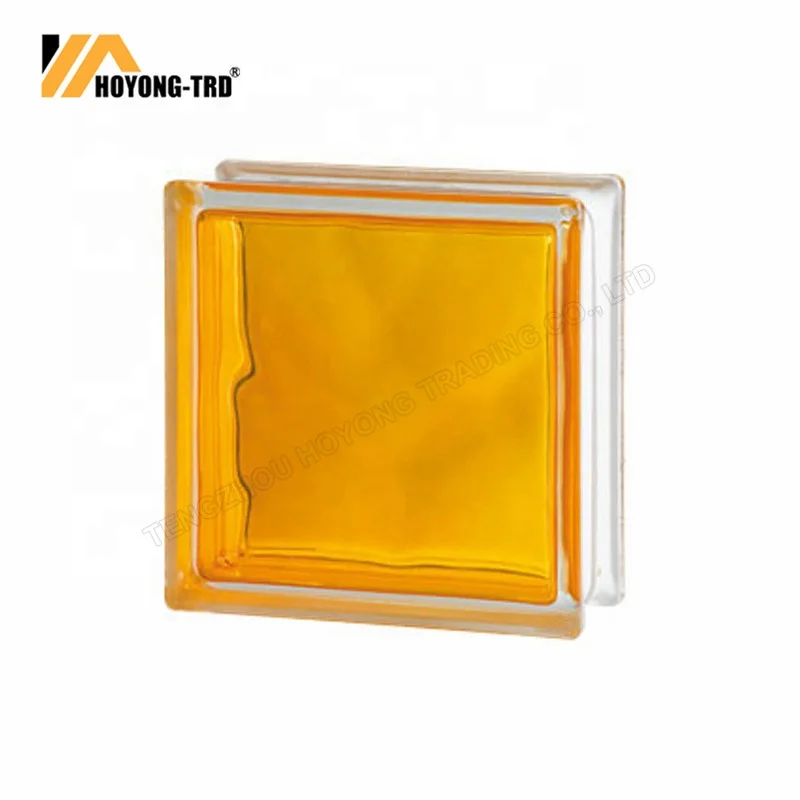 Желтые цветные хрустальные стеклянные кирпичи полые стеклянные блоки 190*190*80 мм