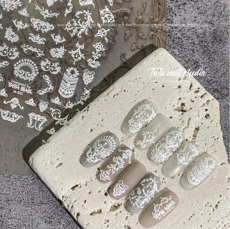 Japan Style tomoni nail sticker embossment Nail Art White Bohemia nail sticker