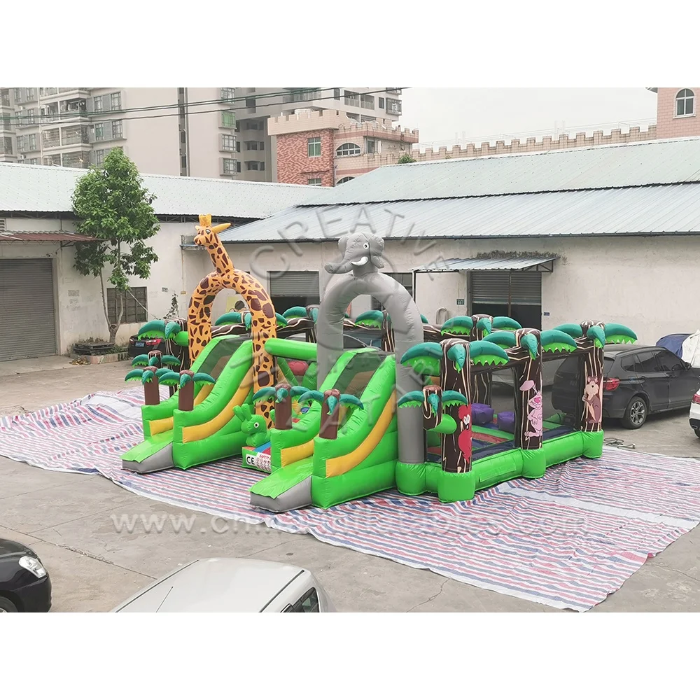 Popular Fun Inflatables Jumping Bouncer Naughty Kids Jungle Elephant Bouncy Castle Slide for Outdoor Activities