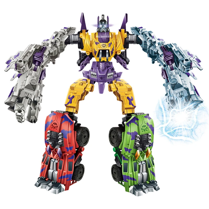 QS Wholesale DIY 5 in 1 Transformable Car Robot Deformation Model Toys Transform Robot Car Toys For Kids