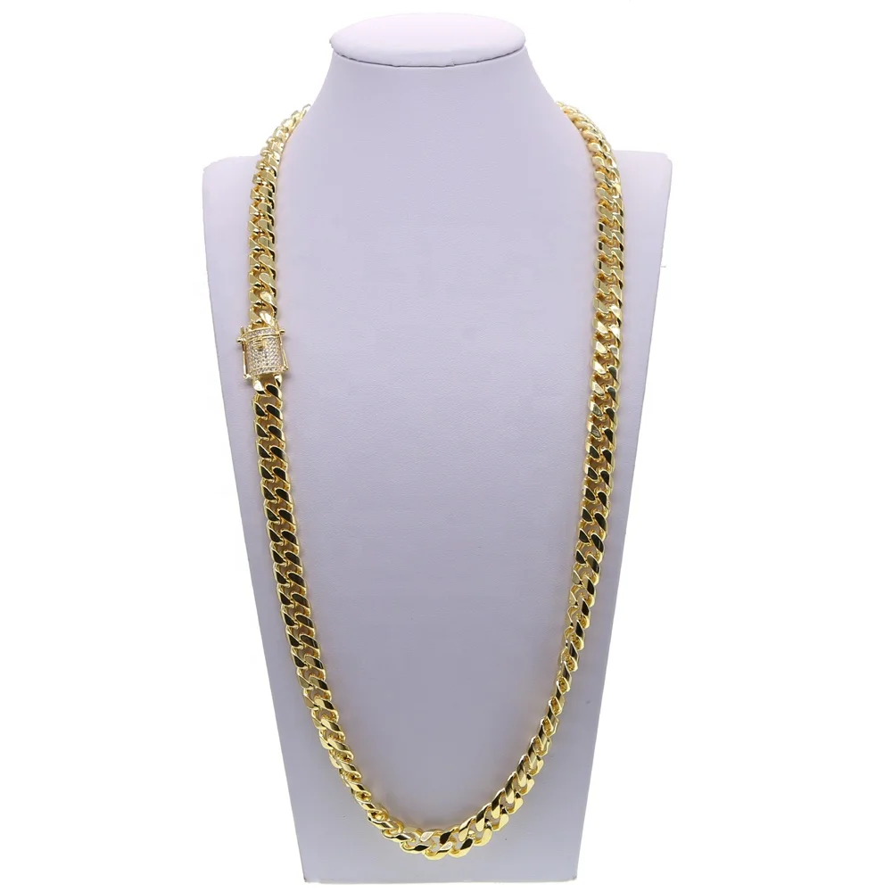 Модные micro pave Цирконий ювелирные изделия КУБИНСКИЙ звено цепи из 18-ти кратного желтого золота 12 мм широкий пояс для мужчин в стиле «хип-хоп», ожерелье