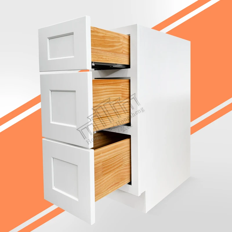 American Standard Size DB36 Wooden 3 Drawer Kitchen Cabinet In White US Warehouse In Stock Kitchen Base Cabinets With Drawers