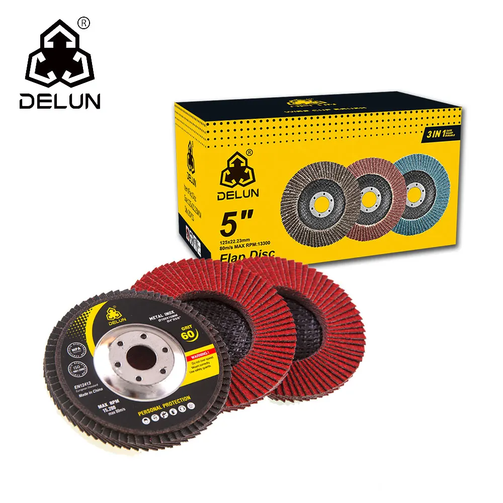 DELUN China factory supplies 125 mm 5 inch durable 40# long life manufacturing machine plate for flap disc