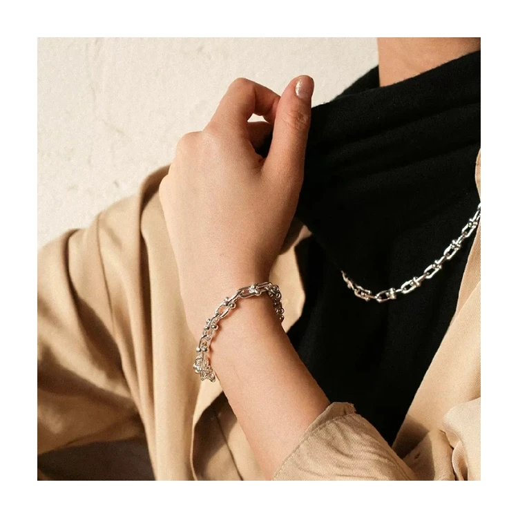 2022 jewelry designs Alloy Accessories vintage horseshoe chain necklace gold plated stainless silver golden gold filled chain