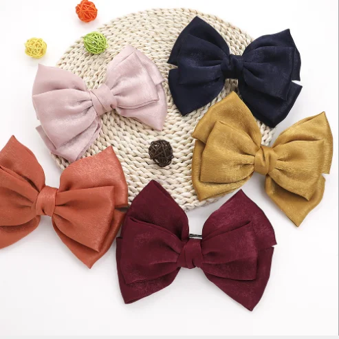 Hot Sale Retro Fashion Chiffon Bow Knot Hair Clip Academy Big Ribbon Bows For Girl