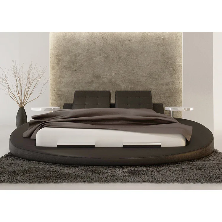 Modern bedroom furniture set for villa luxury design wooden bed round shape genuine leather big size bed set