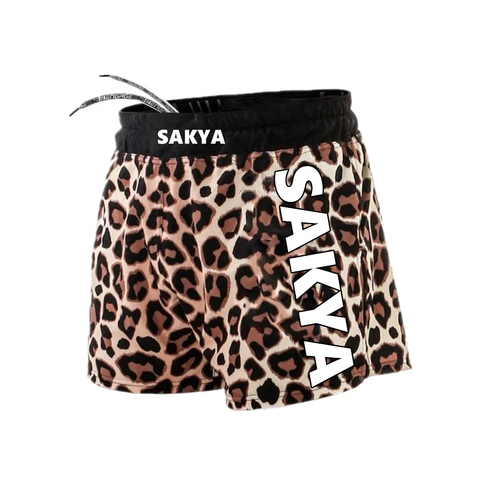 Men Gym Shorts MMA Boxer Shorts BJJ Fight Shorts Side Split Leopard Customized