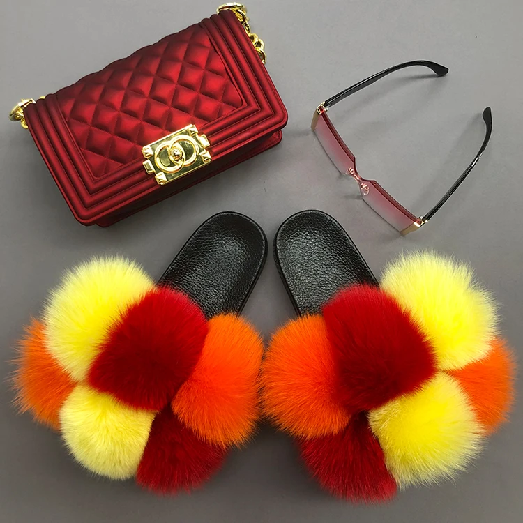 2021 new 3pcs pvc candy jelly crossbody bag handbags matching sunglasses fur slides slippers