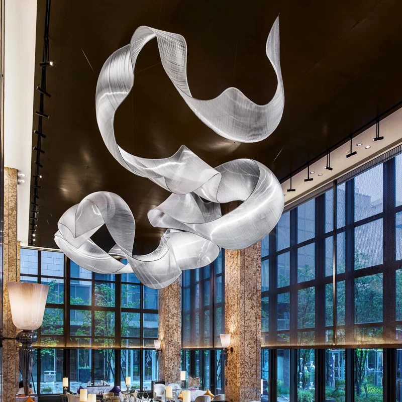 CSLIDO Customized Modern Art Project Chandelier Hotel Lobby Decoration Hanging Light Crystal Glass Ribbon Chandelier