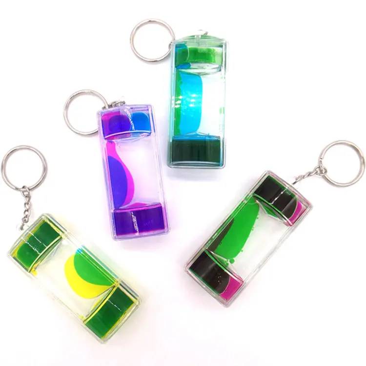 Acrylic hourglass Fidget toy liquid oil purple timer keychain sensory toy for relaxation