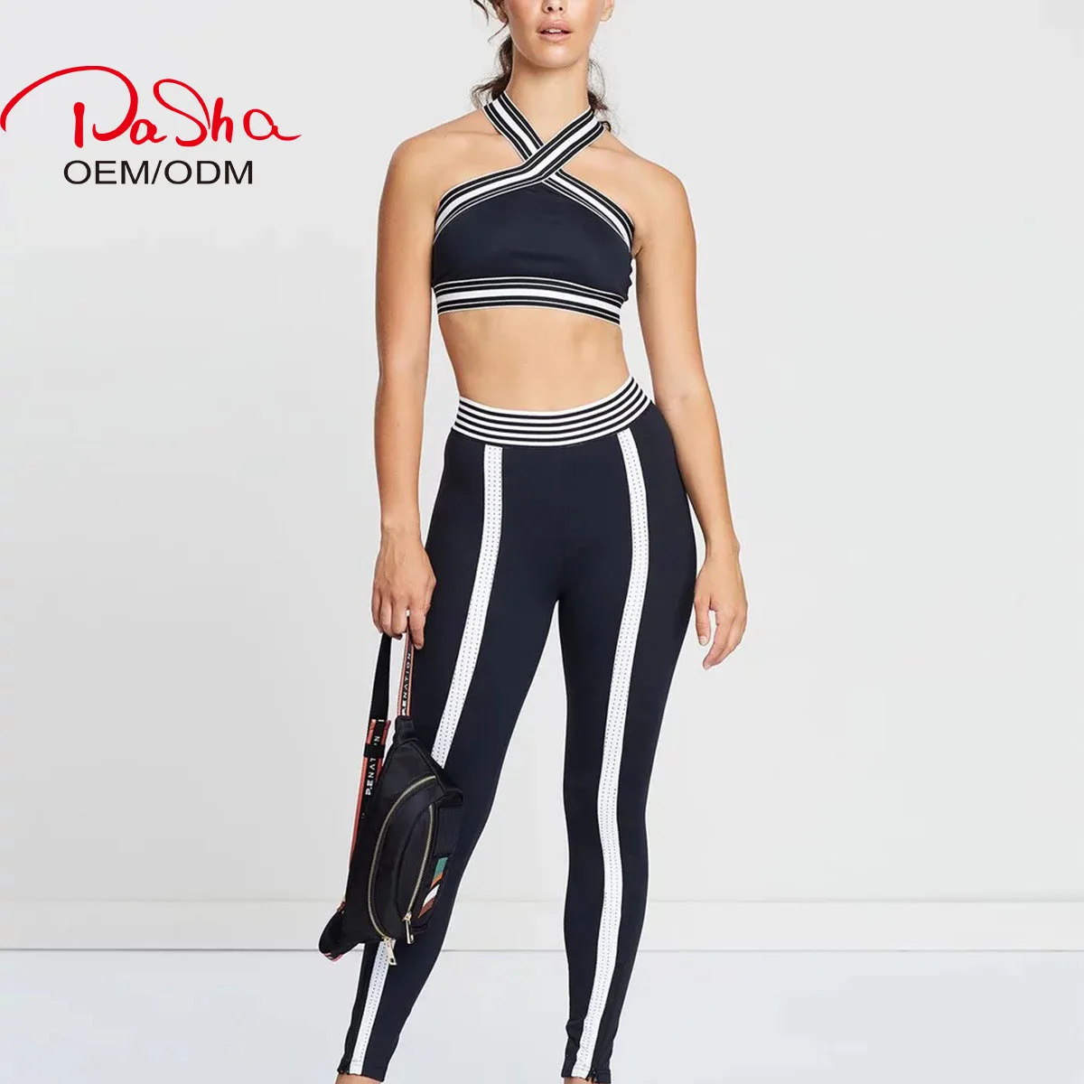 Pashasunshine2021 black white cross back sports suit speed dry running suit fitness yoga suit women