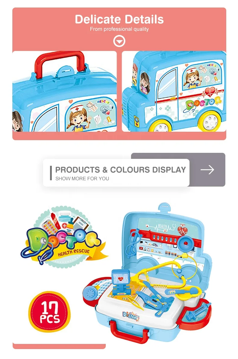Health rescue tool set plastic kids doctor cart toy with 17