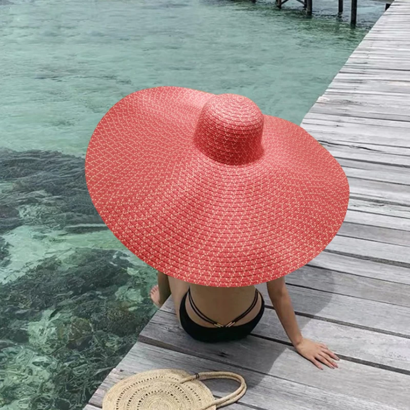 
2021 New Fashion Large Brim Casual Panama straw hats Wide Brim Iron Wire Edge Fedora Resort Oversize Floppy Hat summer Colorful 