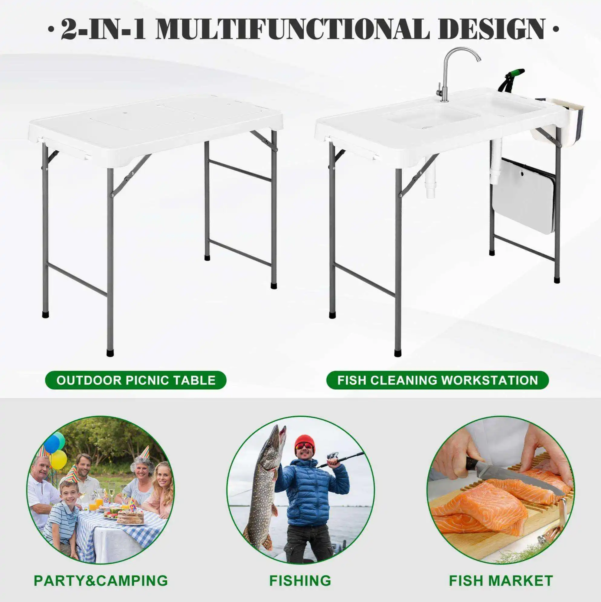 Indoor Heavy Duty Portable Garden Plastic Outdoor Folding Farm Table Camping Fish Cleaning Table