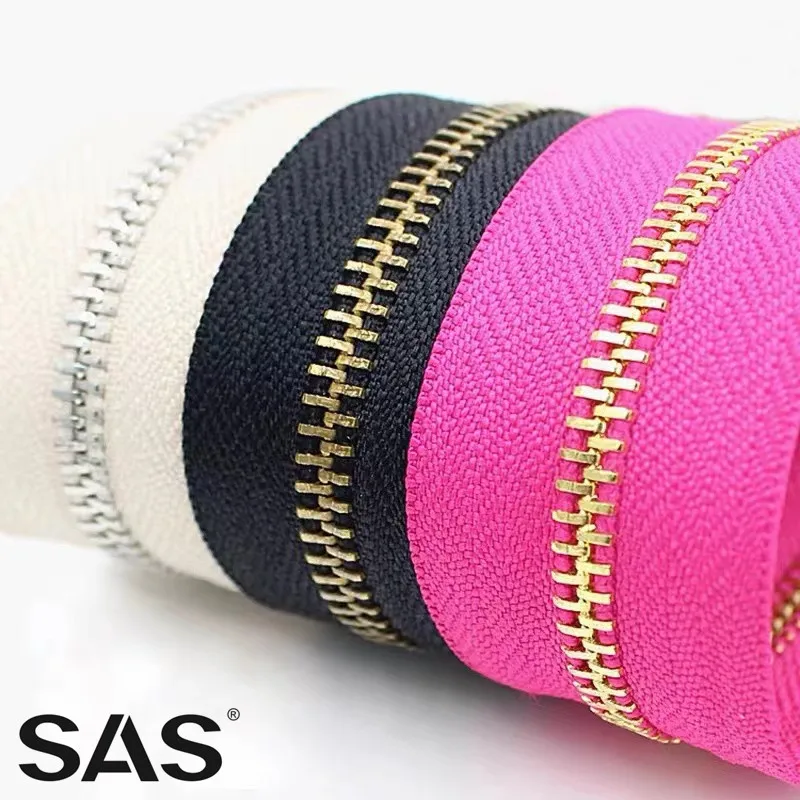 SAS Best Selling Products in China Garment Zip Bags Gold Metal Customized  Brass Metal Zipper