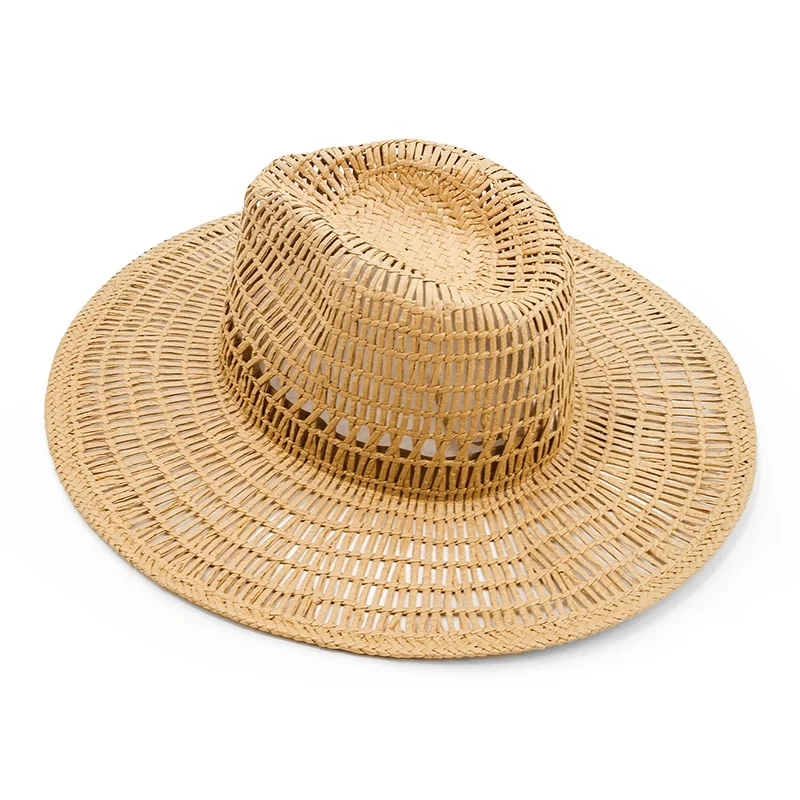 Summer Breathable Hollow Handwoven Split Weave Natural Panama Straw Hat Men