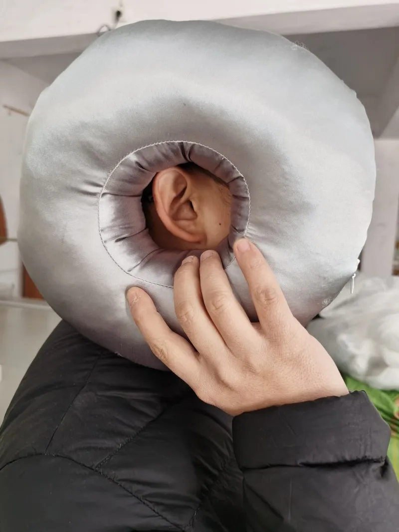 Silk Piercing Pillow Smooth Ear Pillows with Hole for Side Sleepers Pressure Sore Ear Pain Guard Pillows Champagne