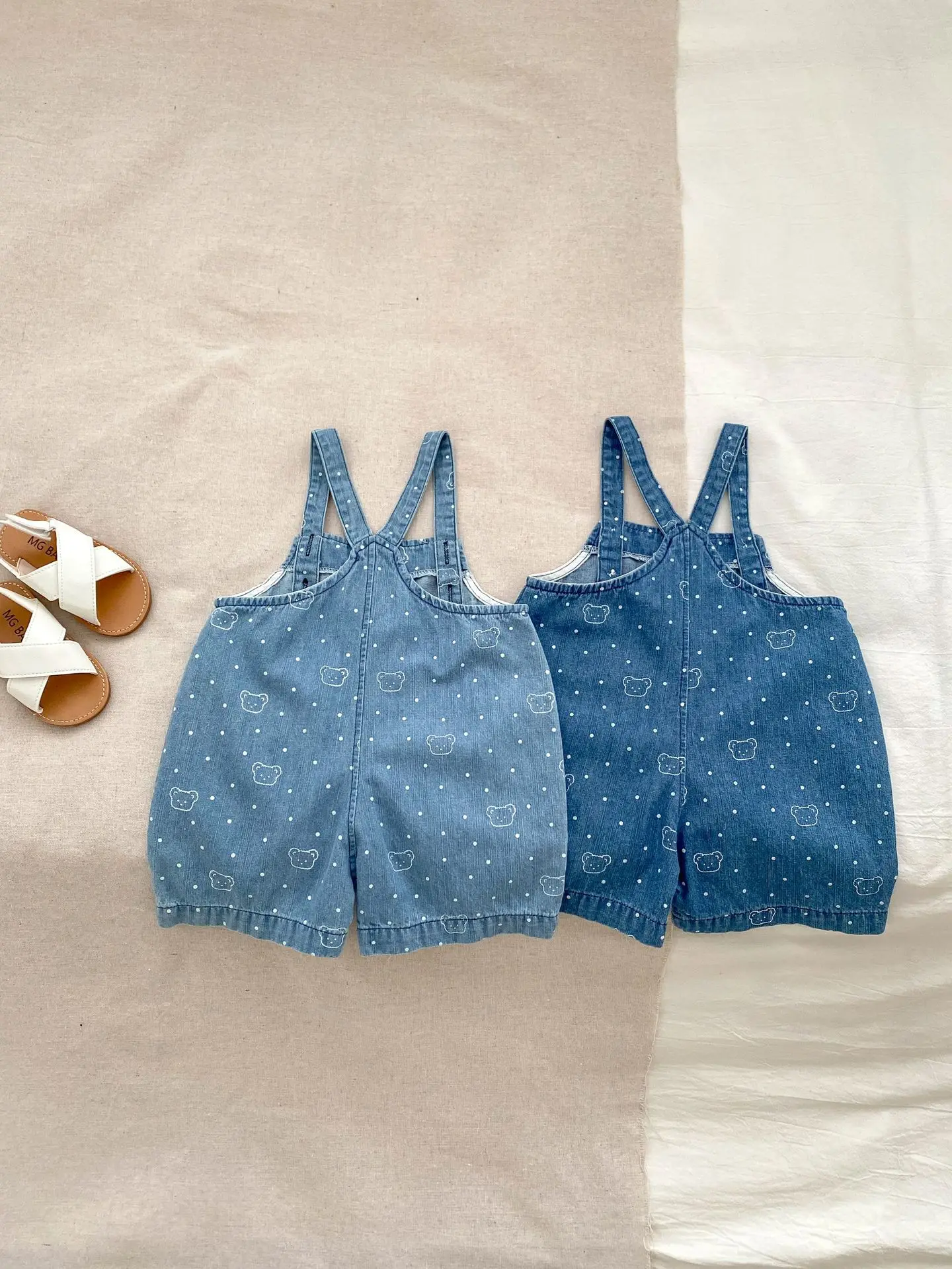 New design summer baby clothes suspender onesie cute bear print baby denim overalls