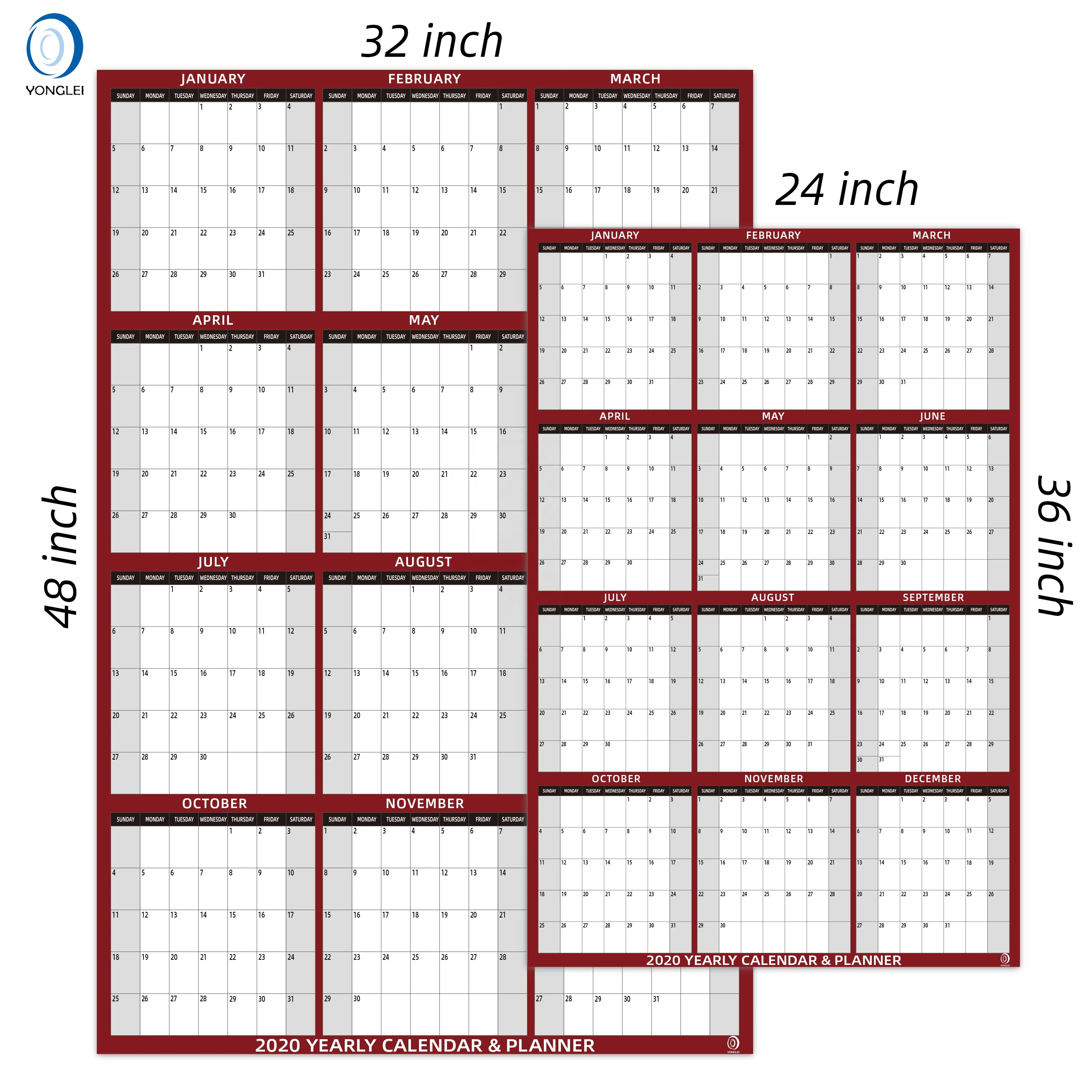 027-1A2 Double sided vertical/horizontal calender 2020 erasable wall calendar 2020 personalize