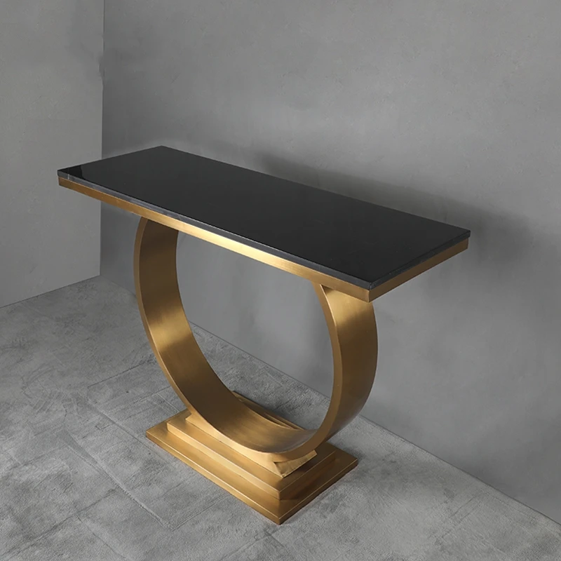 The new design golden mirror modern luxury marble entrance console with mirror laser elegant white silk metal objects