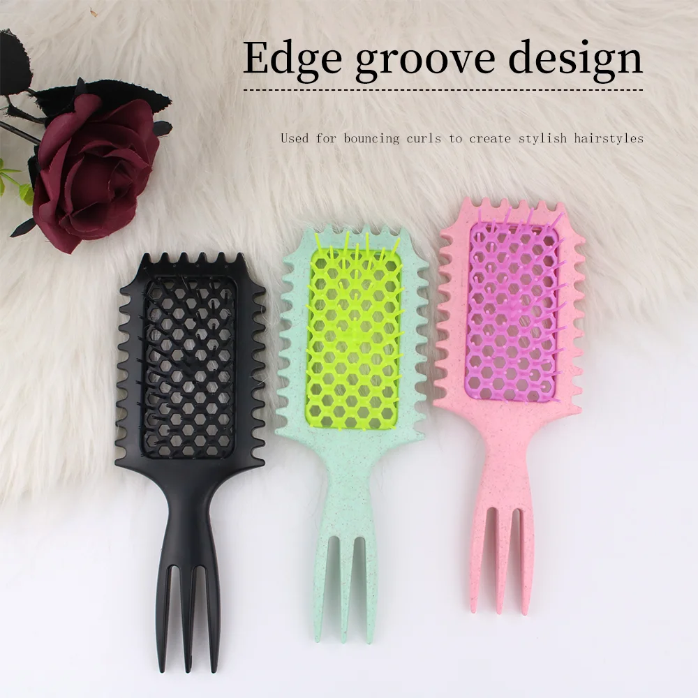 New Design customized logo hair brush Hollowed out scalp massage comb hair brush Wheat straw Detangling Vent Shower Hair Brush