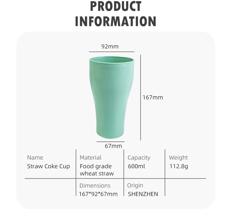 20OZ/600ML water & beer mug reusable water cup and elegant cola mugs wheatstraw travel mugs custom & personalized beverage cup