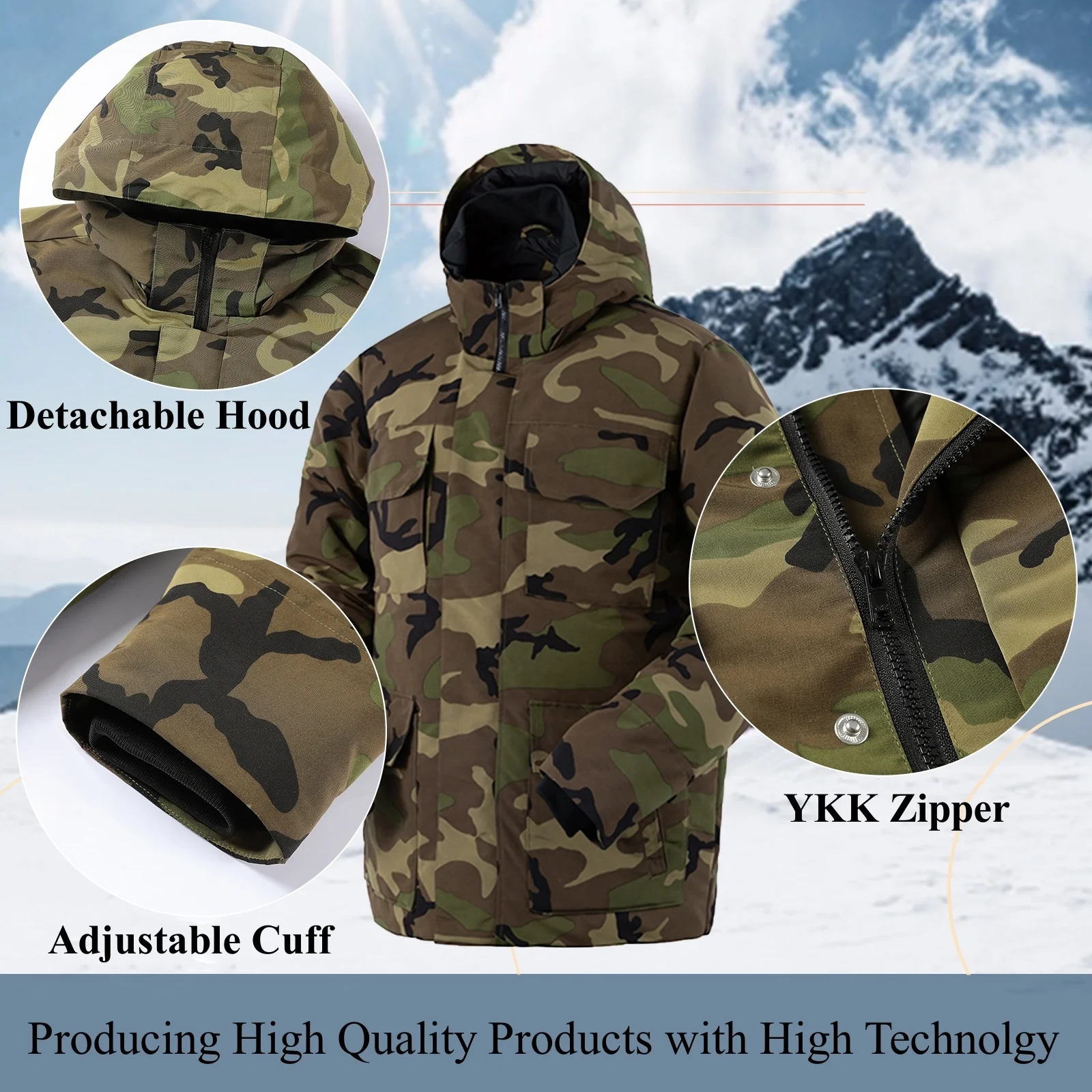 2023 Hot Waterproof Outdoor Camouflage Hunting Heated Jacket OEM Windproof USB Heating Hunting Down Jacket