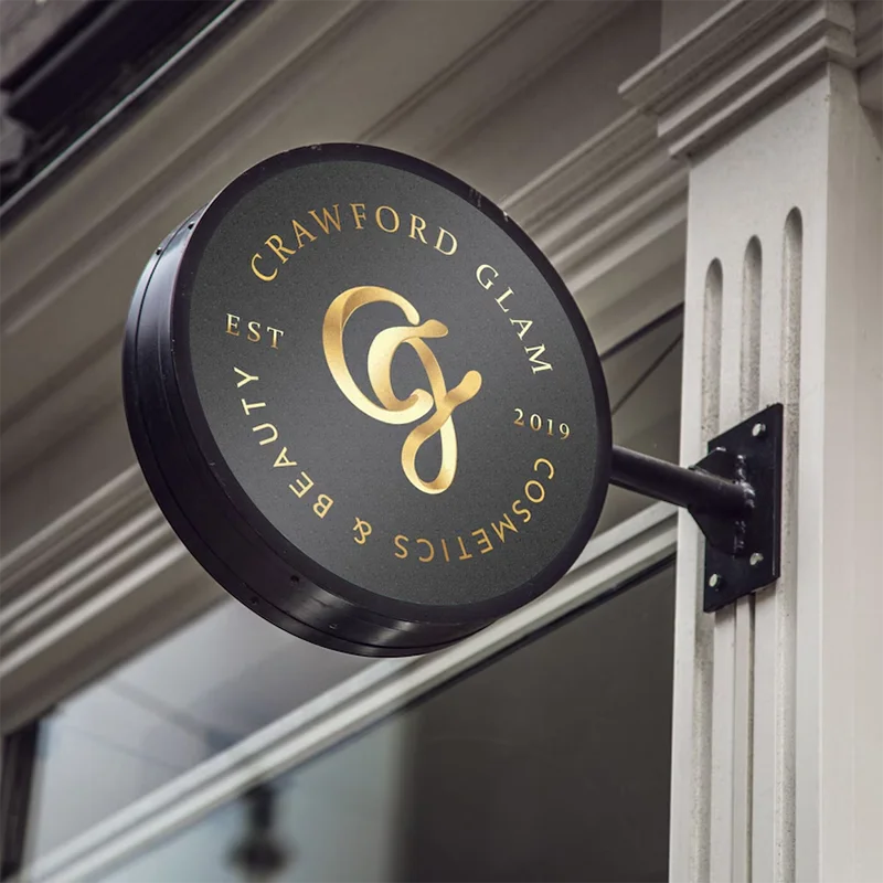 Double Sided Custom Round Exterior Circle Sign and Illuminated Round Light Box, Blade signage, Embossing Logo Business Cafe Sign