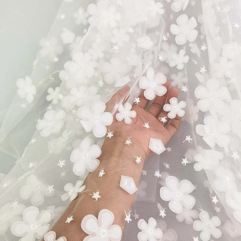 3D Flower Design Tulle Embroidery fabric