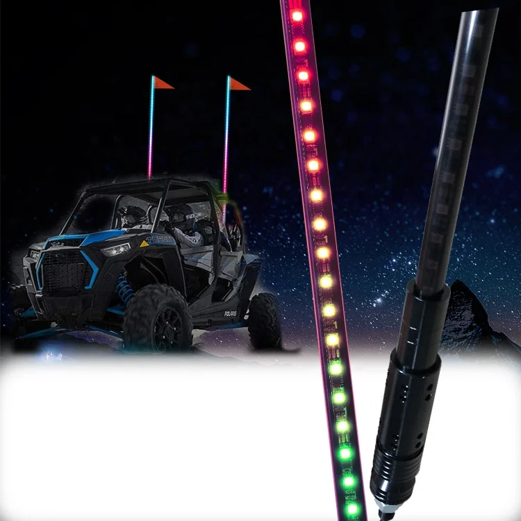 3FT 4FT 5FT Lighted LED Whip With Smoked Black Tube LED Antenna Light Dancing Color Remote Controlled For ATV Off Road UTV Parts