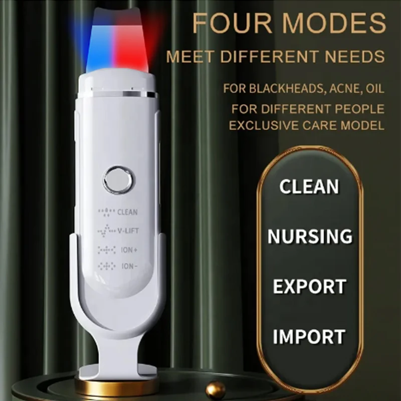 OEM & ODM Wholesale Supplierbeauty Machine Facial Ultrasonic Skin Scrubber Face Cleaning Shovel Peeling Red & Blue Light