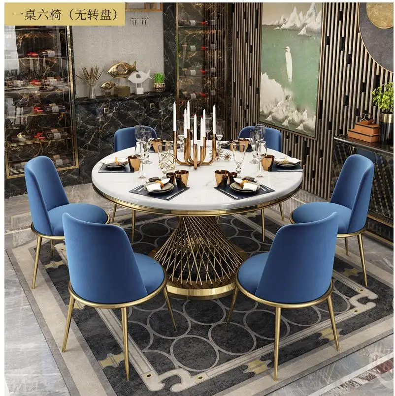 2020 top luxury soft parcel  hotel restaurant Round marble Dining table with turntable