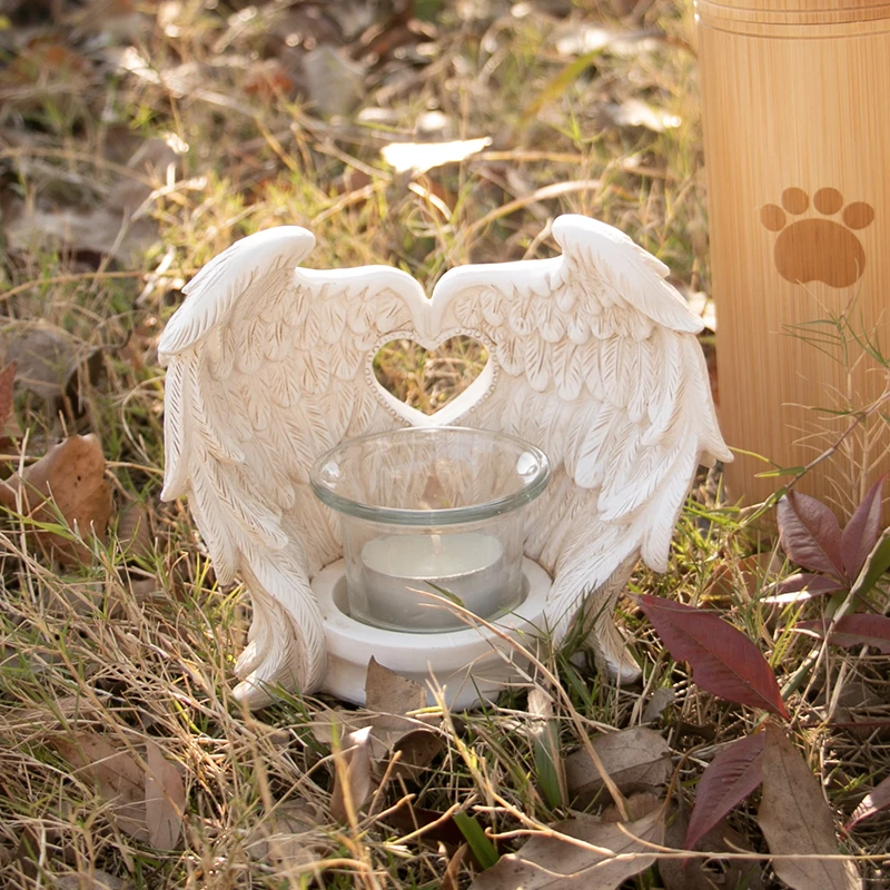 pet monument angel wings sculpture tombstone resin outdoor garden angel monuments and headstones funeral monuments candle holder