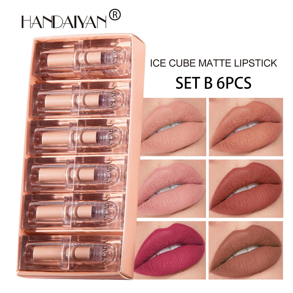 HANDAIYAN Little Ice Cubes Lip Stick Vegan Organic Non-Stick Cup Lasting Waterproof Nude Pink Matte Lipstick Set