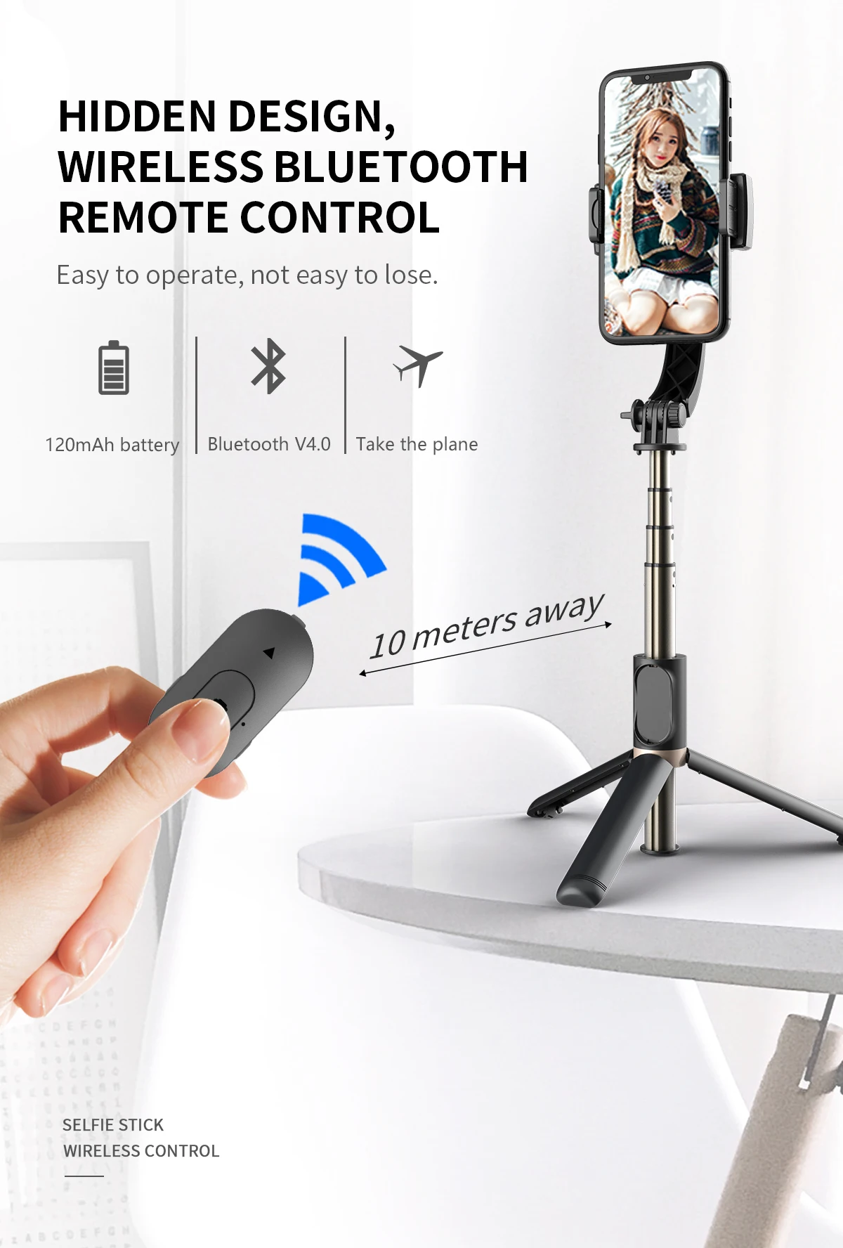 Q08 Anti-shake foldable selfie stick tripod 360 roration uniaxial smart phone stabilizer gimbal with  remote shooting