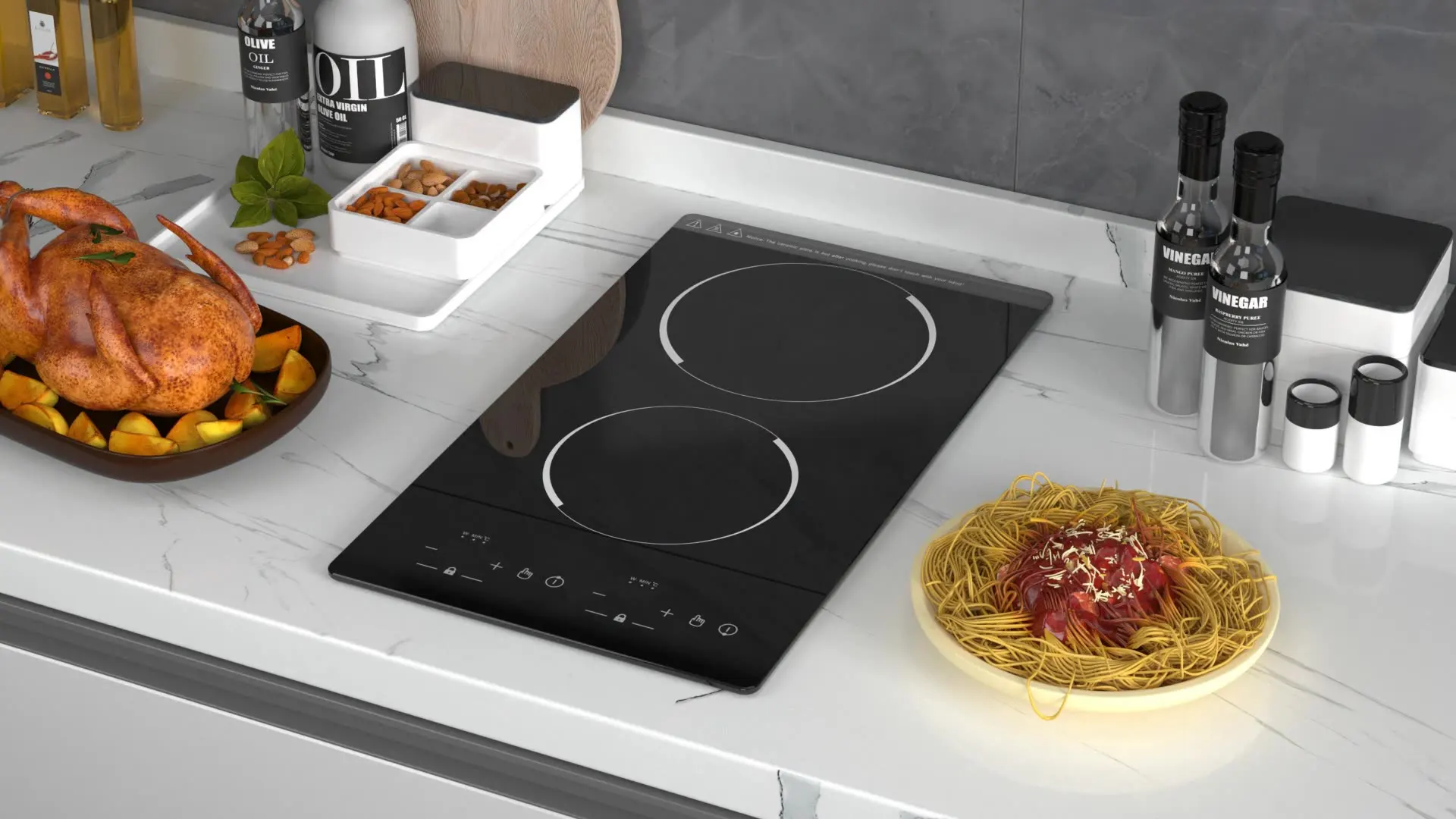 Householder 2 burners build in induction cooker with micro-crystal panel And Symbol touch button and Vertical 110V/220V