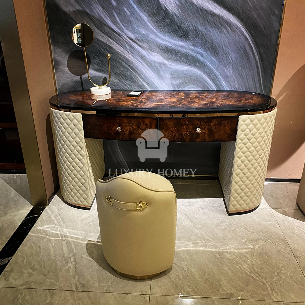 Italian High-end luxury designer fashion natural wood veneer queen size bedroom furniture set luxury bedroom sets