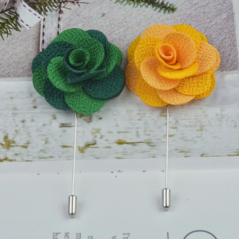 Wholesale Price Satin Flower Brooch Pink and Blue Flower Lapel Pin Custom Fancy Wedding Boutonniere camellia flower brooch