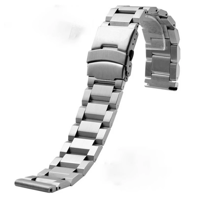 Stainless Steel Watch Band Strap Three-bead Metal Watchband Link Bracelet 20mm 22mm 24mm Brushed Watch Accessories Silver Black