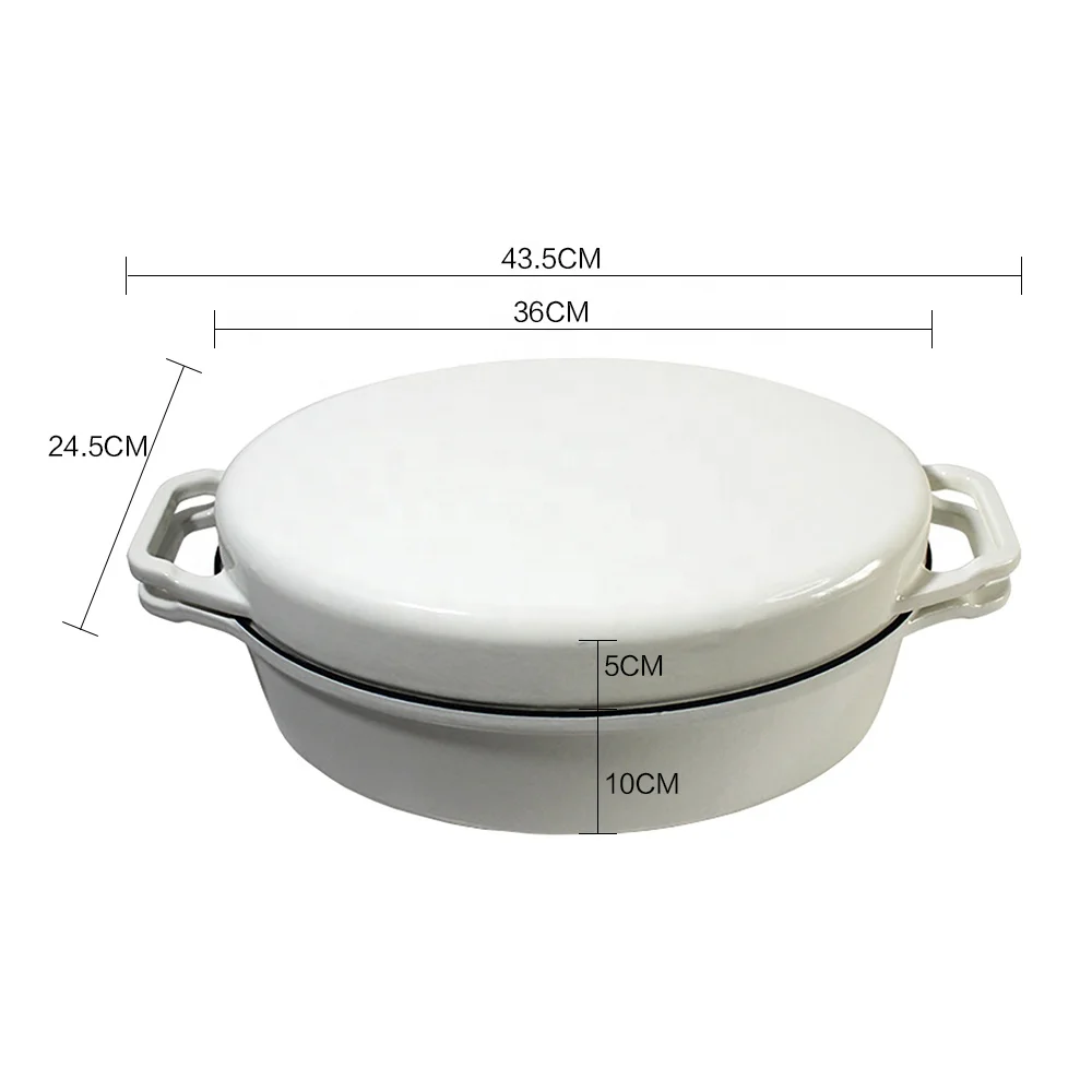 Manufacturer Wholesale White Enamel Cast Iron Casserole Grill Pan Dual-purpose Pot