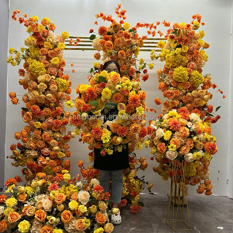SMOOTH New Arrivals Orange Yellow Rose Hydrangea Flower Runner Orange Color Wedding Decorative Flowers for Events Decoration