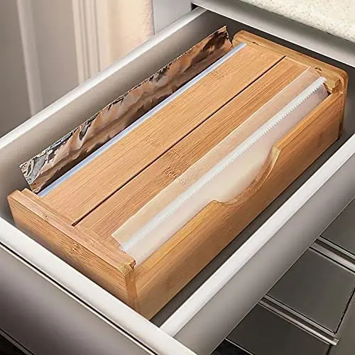 Dual storage kitchen solution helping you use your aluminum foil plastic wrap wax paper Holds any 2 rolls Reynolds Wrap